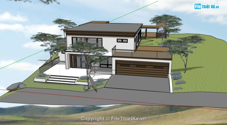 thiết kế homestay file sketchup,dựng 3d su homestay hiện đại,homestay 2 tầng file sketchup