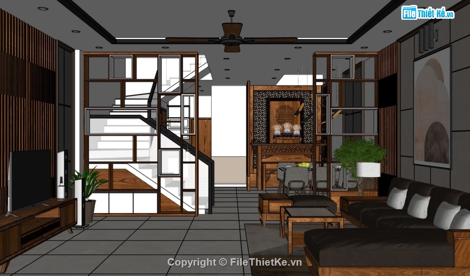 nội thất phòng khách,nội thất nhà bếp,model su khách bếp,khách bếp file sketchup