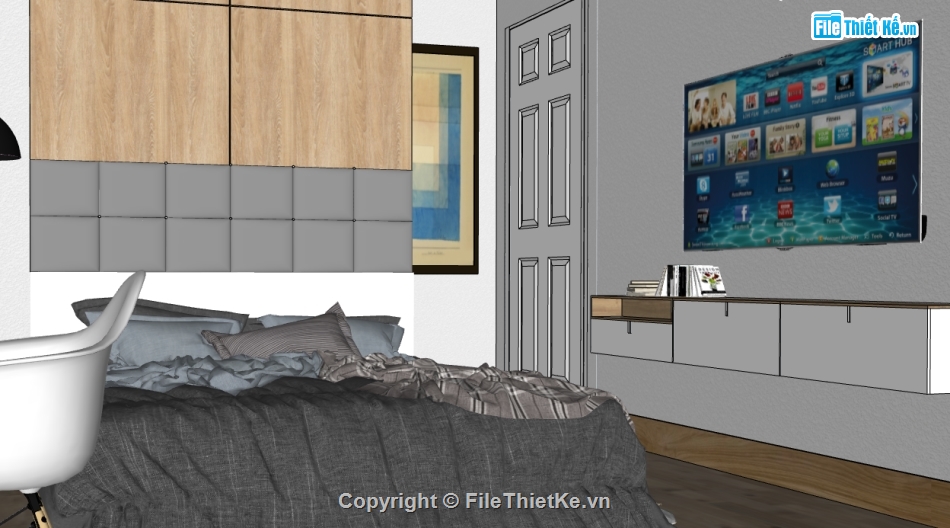 thiết kế phòng ngủ hiện đại,sketchup nội thất phòng ngủ,nội thất phòng ngủ dựng sketchup