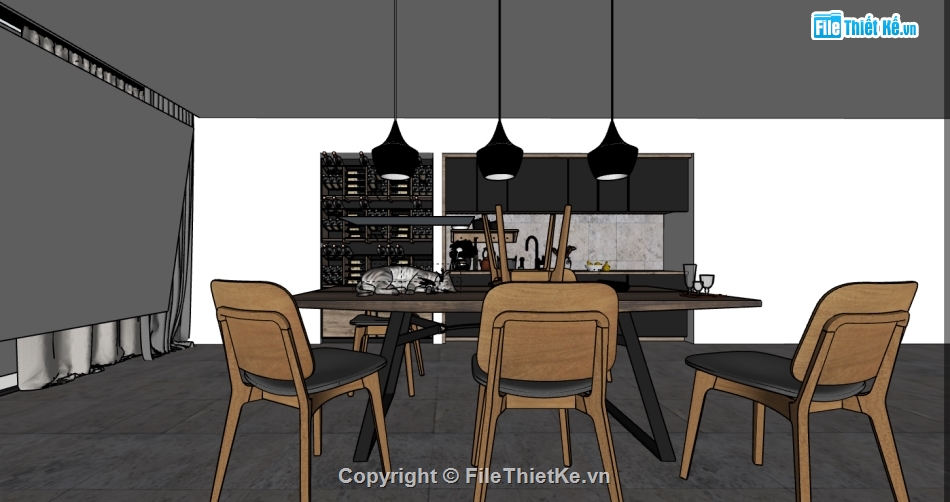 phòng bếp thiết kế 3d,dựng sketchup nội thất bếp ăn,model su nội thất phòng bếp
