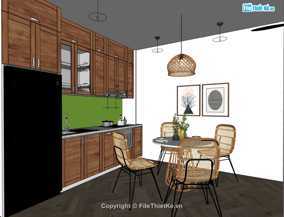 sketchup nội thất chung cư,sketchup nội thất khách bếp,sketchup nội thất phòng ngủ,sketchup nội thất hiện đại