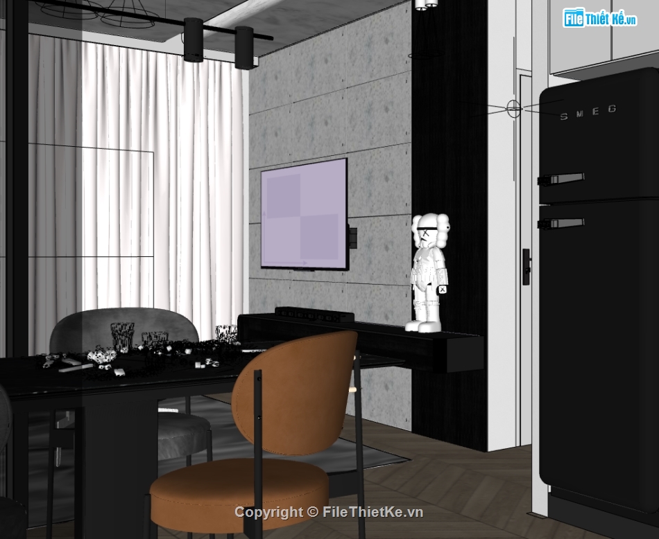 thiết kế nội thất chung cư,nội thất chung cư file sketchup,dựng model su nội thất chung cư