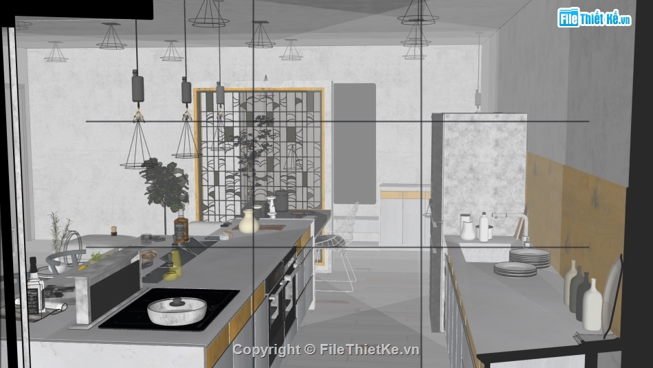 thiết kế nội thất phòng khách bếp,sketchup nội thất phòng bếp,sketchup phòng khách bếp chung cư,sketchup nội thất khách bếp