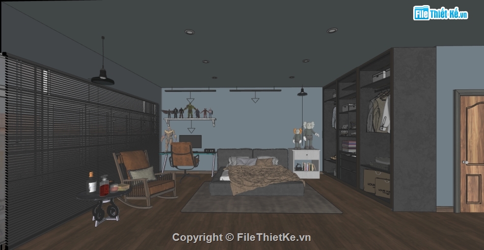 nội thất phòng ngủ file su,Dựng sketchup phòng ngủ,dựng nội thất phòng ngủ trên sketchup,sketchup nội thất phòng ngủ