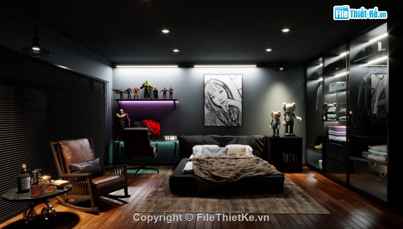 nội thất phòng ngủ file su,Dựng sketchup phòng ngủ,dựng nội thất phòng ngủ trên sketchup,sketchup nội thất phòng ngủ