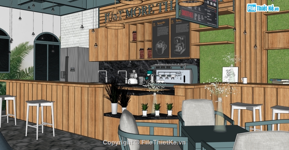 quán coffee dựng trên sketchup,mẫu sketchup nội thất quán coffee,su nội thất quán coffee