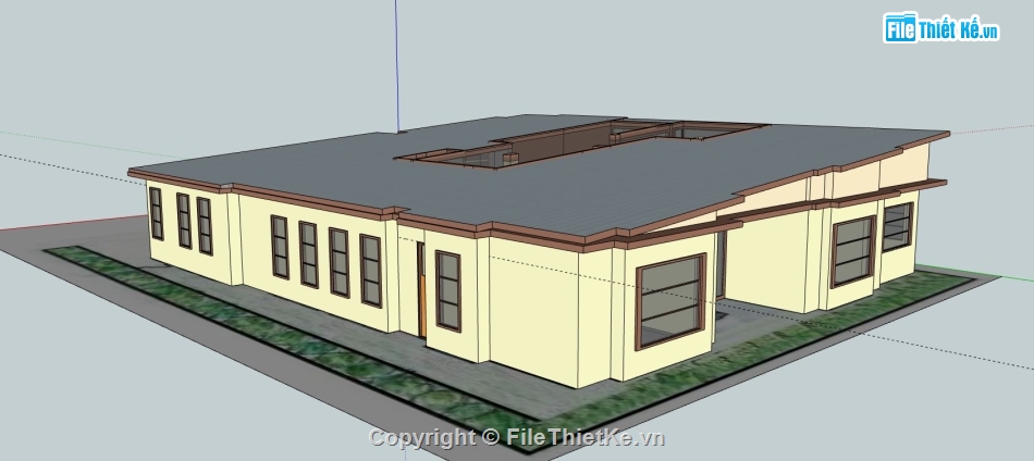 biệt thự 1 tầng,phối cảnh biệt thự 1 tầng,sketchup biệt thự 1 tầng