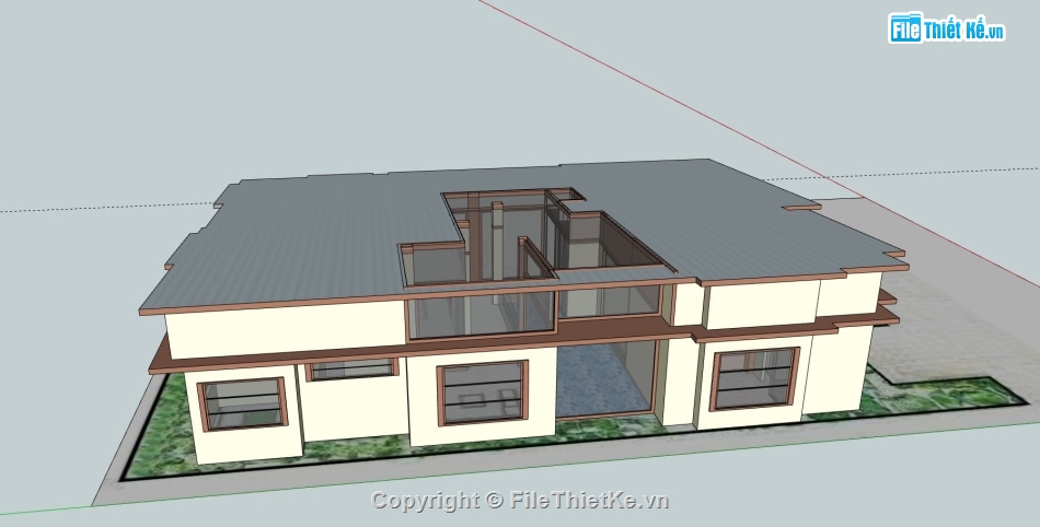 biệt thự 1 tầng,phối cảnh biệt thự 1 tầng,sketchup biệt thự 1 tầng