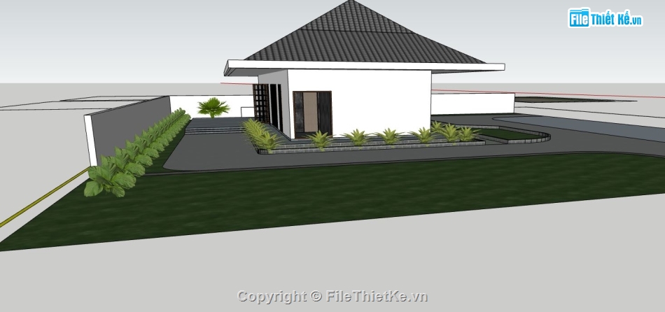 nhà cấp 4,phối cảnh nhà phố,file sketchup nhà cấp 4