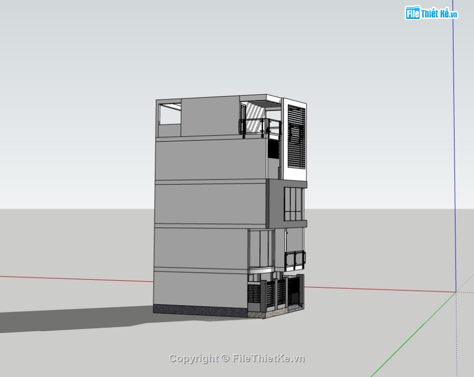 nhà phố 3 tầng,file sketchup nhà phố 3 tầng,mẫu nhà phố,phối cảnh mẫu nhà phố