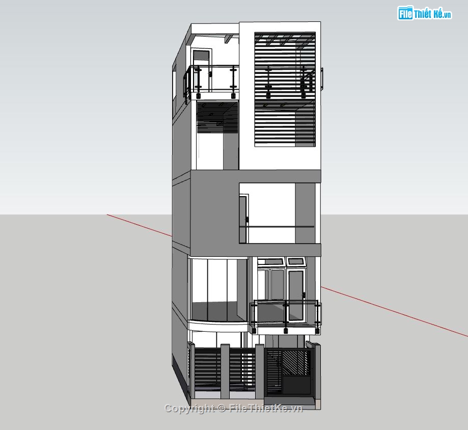 nhà phố 3 tầng,file sketchup nhà phố 3 tầng,mẫu nhà phố,phối cảnh mẫu nhà phố