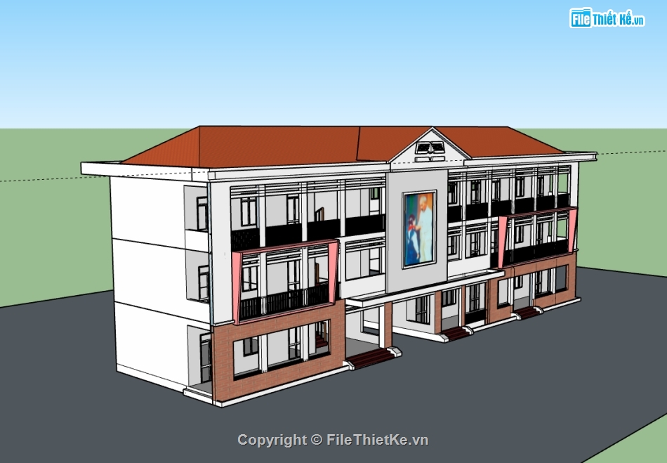 trường học 3 tầng,file 3d trường học 3 tầng,model 3d trường học 3 tầng,sketchup trường học 3 tầng