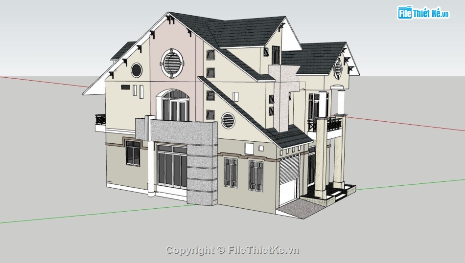 biệt thự 2 tầng,sketchup biệt thự 2 tầng,phối cảnh biệt thự 2 tầng