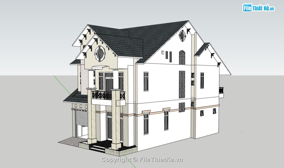 biệt thự 2 tầng,sketchup biệt thự 2 tầng,phối cảnh biệt thự 2 tầng
