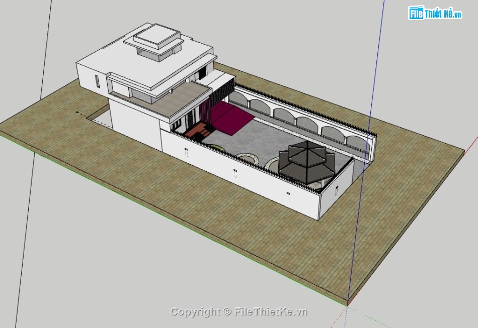 Biệt thự 2 tầng 8x25m,Model su biệt thự 2 tângFil,File sketchup biệt thư 2 tầng,Biệt thự 2 tầng file sketchup