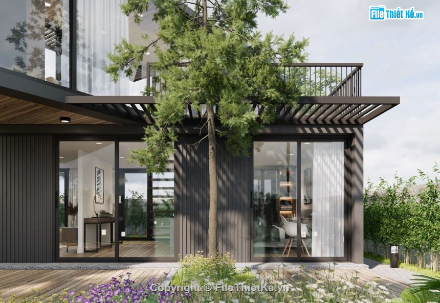 biệt thự hiện đại,biệt thự 12x12m,mẫu biệt thự sketchup,mẫu biệt thự 2 tầng,biệt thự container