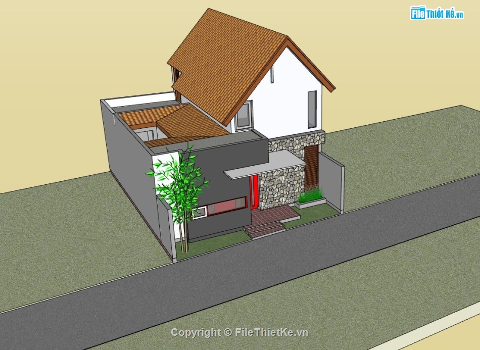 nhà phố sketchup,mẫu nhà phố 2 tầng,sketchup phối cảnh nhà phố