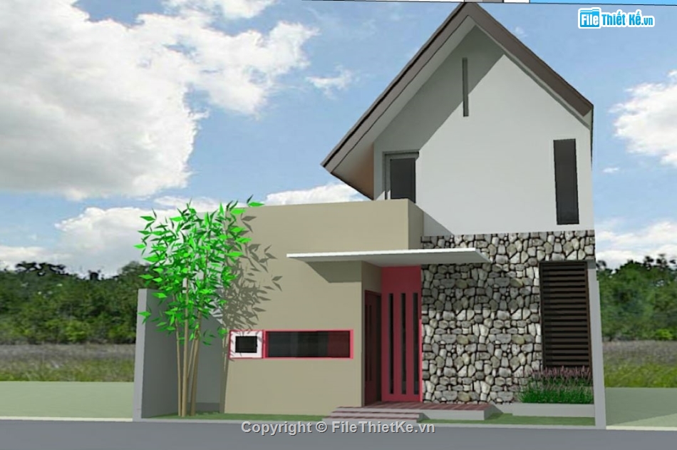 nhà phố sketchup,mẫu nhà phố 2 tầng,sketchup phối cảnh nhà phố