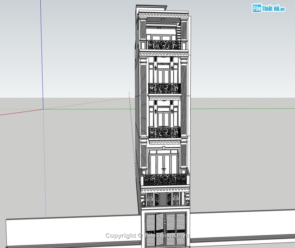 Nhà phố 5 tầng 3.2x23m,Model su nhà phố 5 tầng,File sketchup nhà phố 5 tầng,Nhà phố 5 tầng file sketchup