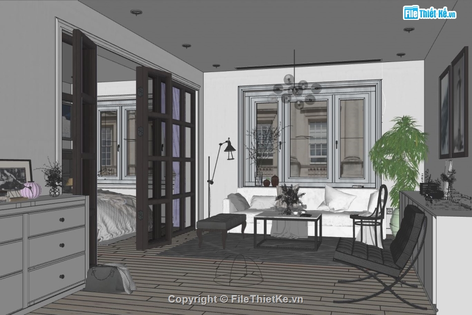 sketchup nội thất hiện đại,nội thất chung cư sketchup,sketchup phòng khách bếp,nội thất phòng ngủ su