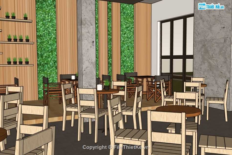 nội thất quán cafe,sketchup quán cafe,mẫu quán cà phê sketchup,sketchup coffee