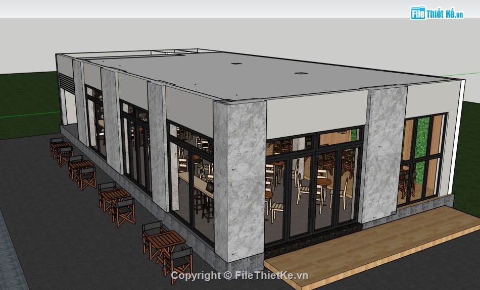 nội thất quán cafe,sketchup quán cafe,mẫu quán cà phê sketchup,sketchup coffee