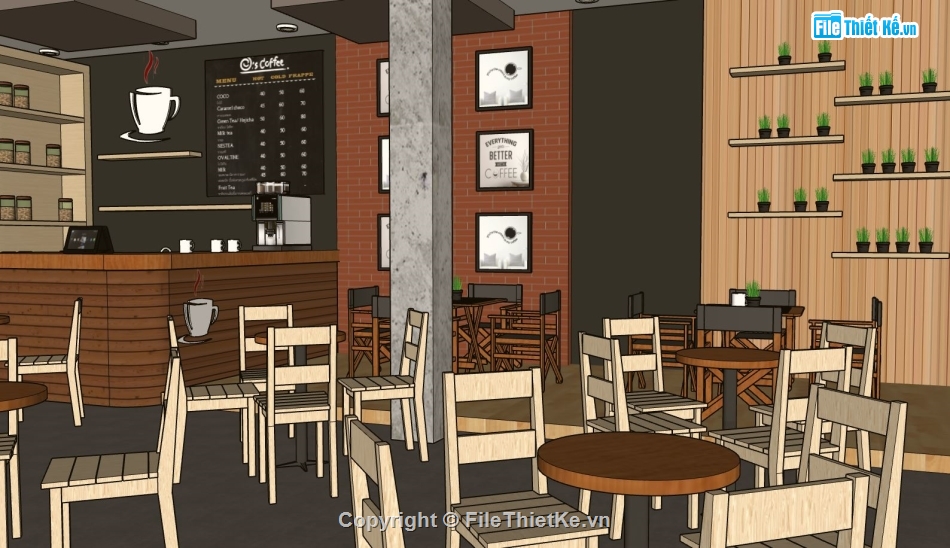 nội thất quán cafe,sketchup quán cafe,mẫu quán cà phê sketchup,sketchup coffee