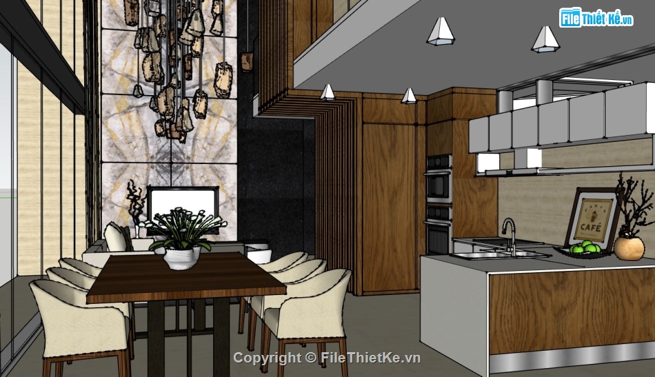 sketchup nội thất phòng bếp,sketchup nội thất,thiết kế phòng ăn,su thiết kế nội thất phòng bếp