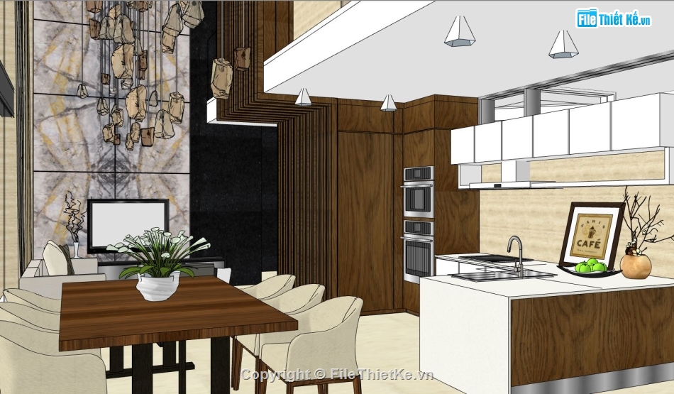 sketchup nội thất phòng bếp,sketchup nội thất,thiết kế phòng ăn,su thiết kế nội thất phòng bếp