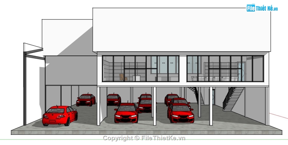 showroom ô tô,dựng 3d sketchup showroom ôtô,phối cảnh showroom ô tô