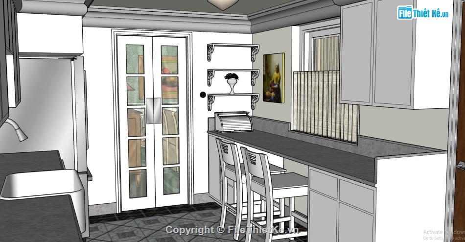 nội thất biệt thự 2 tầng,dựng phòng khách bếp sketchup,model phòng bếp,file sketchup phòng ngủ đẹp