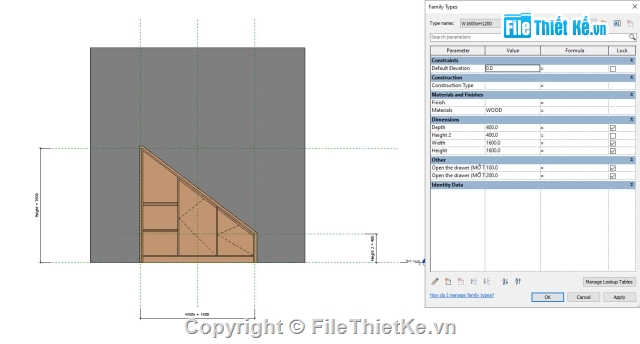 family revit,tủ revit,tủ âm cầu thang,revit,công trình revit,family