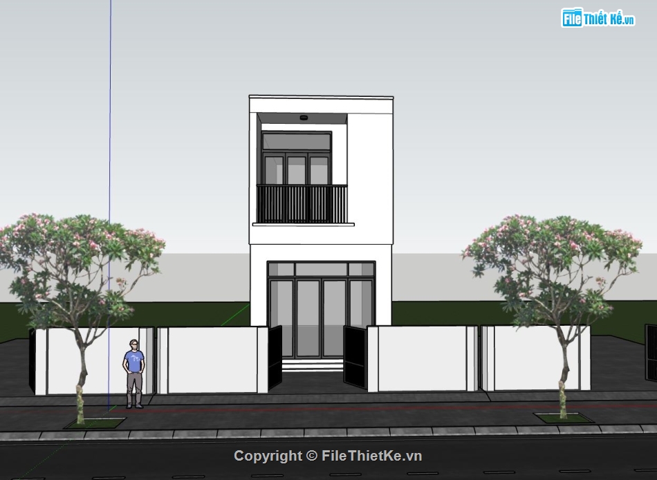 nhà phố 2 tầng,sketchup nhà phố 2 tầng,phối cảnh nhà phố 2 tầng
