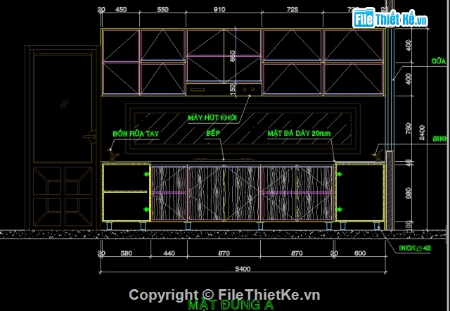 File CAD cấu tạo tủ bếp chi tiết