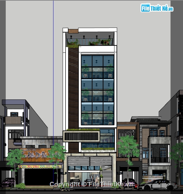 nhà 6 tầng,thiết kế nhà phố 6 tầng,quán cafe sketchup,mẫu nhà phố 6 tầng,Su quán cafe 6 tầng,sketchup cafe 6 tầng