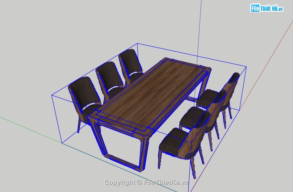 3d bàn ăn gỗ óc chó,File 3d sketchup bàn ăn,File 3d bàn ăn