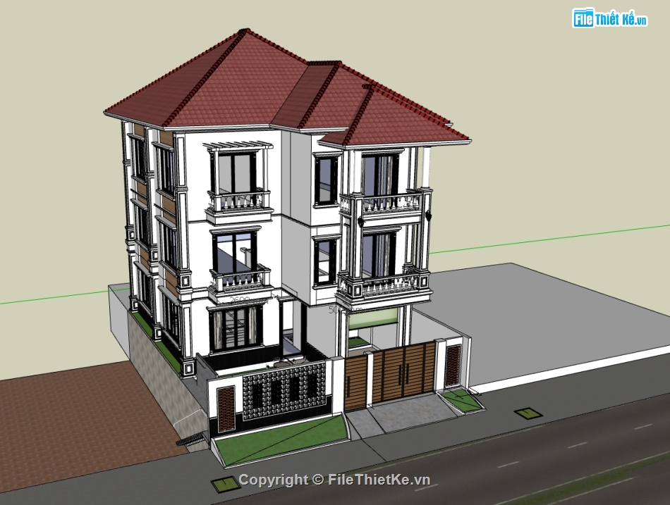 File su Biệt thự 3 tầng,model su biệt thự 3 tầng,biệt thự 3 tầng file su,file sketchup biệt thự 3 tầng