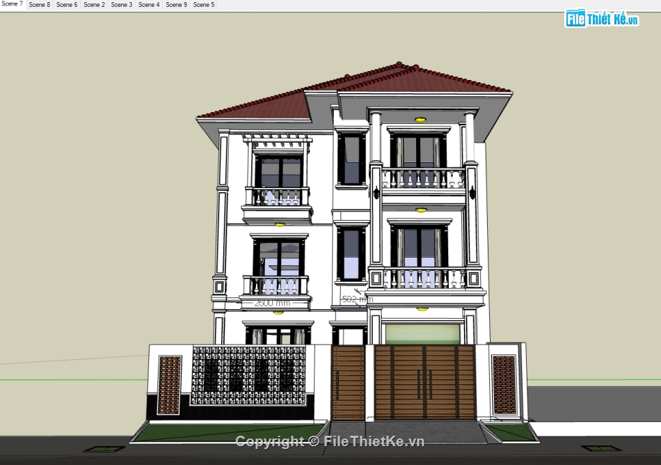 File su Biệt thự 3 tầng,model su biệt thự 3 tầng,biệt thự 3 tầng file su,file sketchup biệt thự 3 tầng