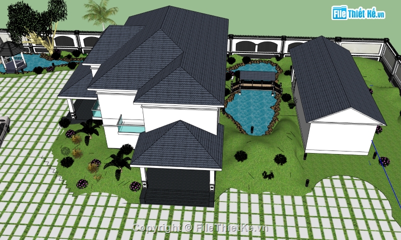 biệt thự 2 tầng,biệt thự sketchup,3d sketchup biệt thự 2 tầng,file sketchup biệt thự 2 tầng,model sketchup biệt thự 2 tầng