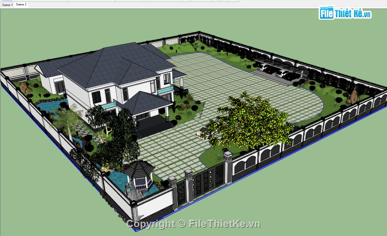 biệt thự 2 tầng,biệt thự sketchup,3d sketchup biệt thự 2 tầng,file sketchup biệt thự 2 tầng,model sketchup biệt thự 2 tầng