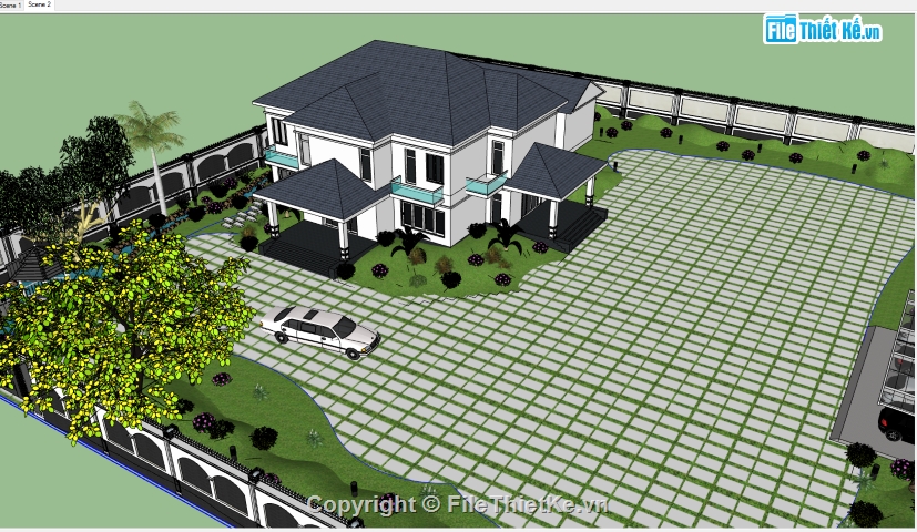 biệt thự 2 tầng,biệt thự sketchup,3d sketchup biệt thự 2 tầng,file sketchup biệt thự 2 tầng,model sketchup biệt thự 2 tầng