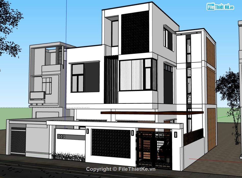 nhà phố 3 tầng,3d nhà phố 3 tầng,sketchup nhà phố 3 tầng,file 3d nhà phố 3 tầng,3d sketchup nhà phố 3 tầng