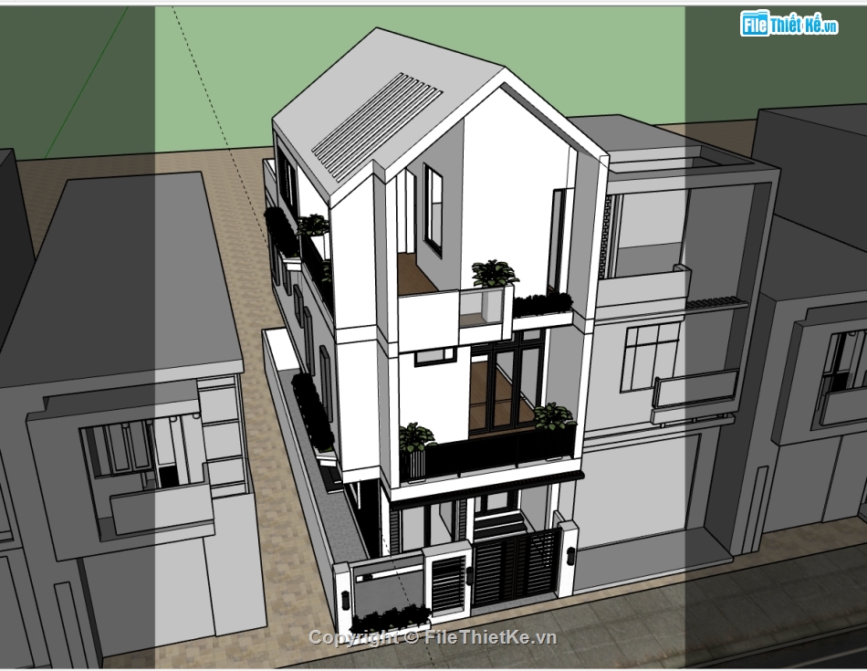 nhà 3 tầng,3d nhà phố 3 tầng,file su nhà phố 3 tầng,model su nhà phố 3 tầng