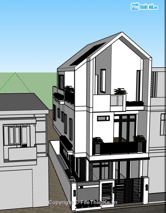 nhà 3 tầng,3d nhà phố 3 tầng,file su nhà phố 3 tầng,model su nhà phố 3 tầng