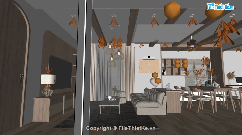 Sketchup nội thất chung cư,nội thất khách bếp,nội thất 3d