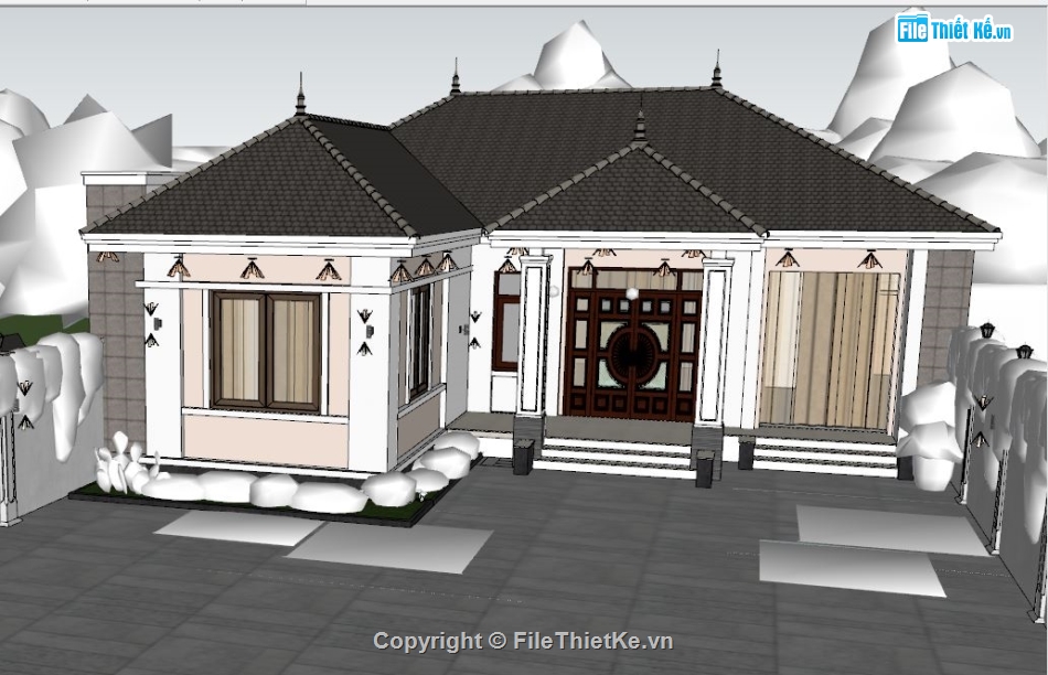 biệt thự file su,biệt thự 1 tầng,biệt thự 1 tầng file su,sketchup biệt thự 1 tầng,3d sketchup biệt thự 1 tầng