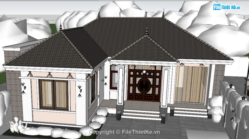biệt thự file su,biệt thự 1 tầng,biệt thự 1 tầng file su,sketchup biệt thự 1 tầng,3d sketchup biệt thự 1 tầng