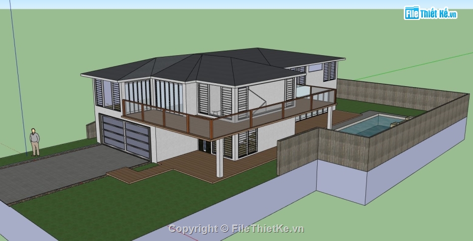 biệt thự 2 tầng,File sketchup biệt thự 2 tầng,sketchup biệt thự