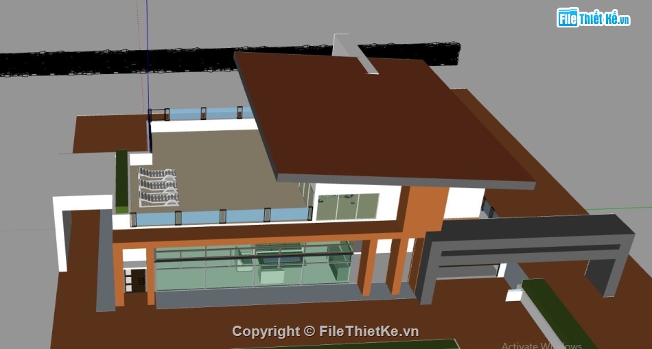 biệt thự 2 tầng,file sketchup biệt thự 2 tầng hiện đại,phối cảnh biệt thự 2 tầng,model sketchup biệt thự 2 tầng