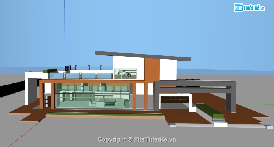 biệt thự 2 tầng,file sketchup biệt thự 2 tầng hiện đại,phối cảnh biệt thự 2 tầng,model sketchup biệt thự 2 tầng